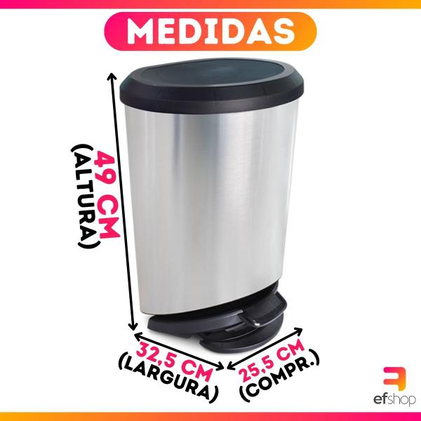 Imagem de ixeira Cozinha Banheiro 20L Pedal Plástico Metalizado Inox - Arqplast