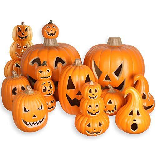 Imagem de Jack-o'-Lantern - Lanterna Iluminada de Halloween com Cordão Certificado ETL e 2 Fusíveis de Segurança - Decoração JackoLantern Interior ao Ar Livre para Decoração de Casa da Festa de Halloween - Abóbora Redonda Iluminada 16 Polegadas