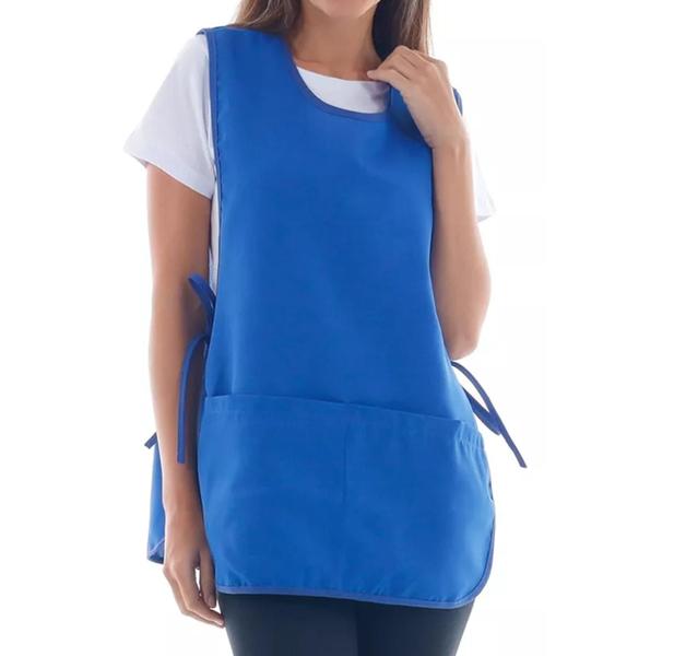 Jaleco Avental Bata Cozinha Limpeza - 2 bolsos Amarras laterais - Tam. Único Kit 5 Unid. Azul Royal - Sanrê Imagem de Jaleco Avental Bata Cozinha Limpeza - 2 bolsos Amarras laterais - Tam. Único Kit 5 Unid. Azul Royal