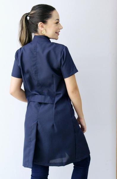 Imagem de Jaleco feminino oxford azul marinho ziper manga curta