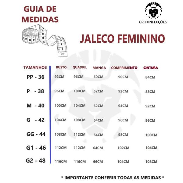 Imagem de Jaleco Feminino Oxford Branco, Botão Embutido, Gola Padre, Elástico Punho, Acinturado, Manga Longa C/ Punho - Oxford