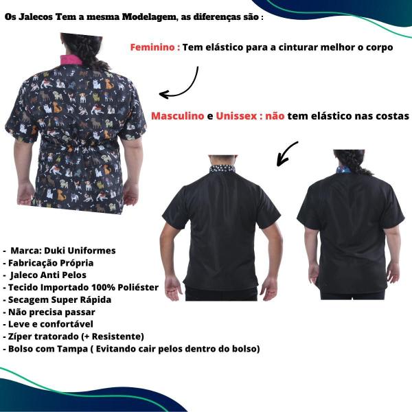 Imagem de Jaleco Groomer Uniforme Tosador Unissex Pet Shop Preto Liso