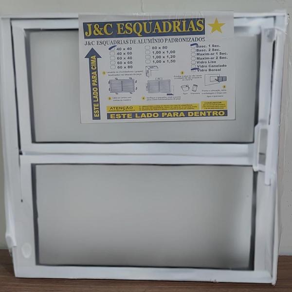 Imagem de Janela Basculante Vitro De Aluminio Branco Liso Esquadria 40X40 Vidro Mini Boreal Transparente J&C