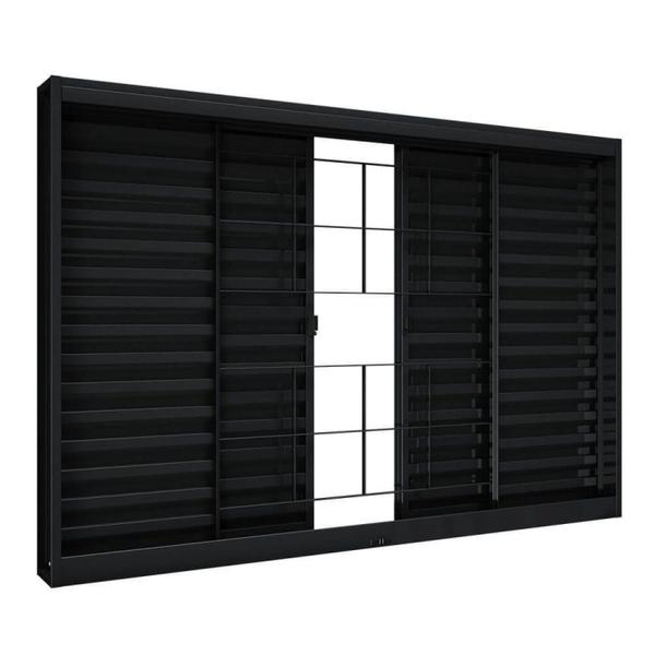 Janela de Aço Veneziana de Correr Central Sem Folha para Vidro com Grade Quadrada 4 Folhas 100x150cm - Riobras Imagem de Janela de Aço Veneziana de Correr Central Sem Folha para Vidro com Grade Quadrada 4 Folhas 100x150cm