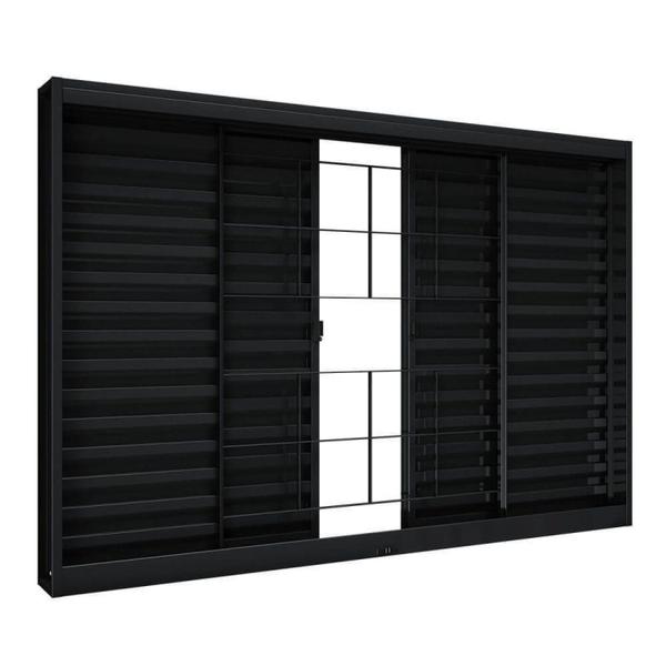 Janela de Aço Veneziana de Correr Central Sem Folha para Vidro com Grade Quadrada 4 Folhas 100x150cm - Riobras Imagem de Janela de Aço Veneziana de Correr Central Sem Folha para Vidro com Grade Quadrada 4 Folhas 100x150cm