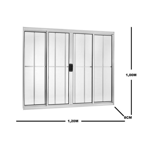 Imagem de Janela de Alumínio de Correr 100x120cm com Grade 4 Folhas Central Ecosul Esquadrisul