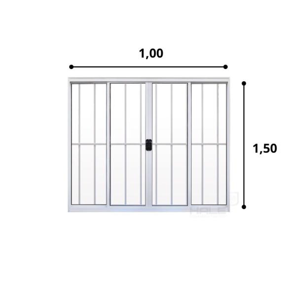 Imagem de Janela de Alumínio de Correr 100x150cm 4 Folhas Grade Hale Esquadrias