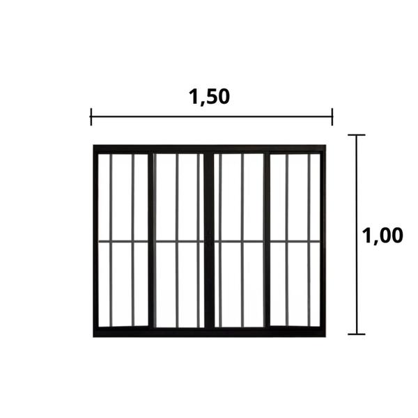 Imagem de Janela de Alumínio de Correr 100x150cm 4 Folhas Grade Hale Esquadrias