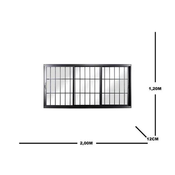 Imagem de Janela de Aluminio de Correr 120x200cm 3 Folhas com Vidro Liso Esquadrisul Preto