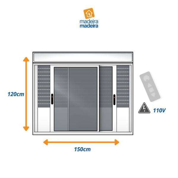 Imagem de Janela de Aluminio Persiana Automatica 110V 150x120cm 2 Folhas Branco