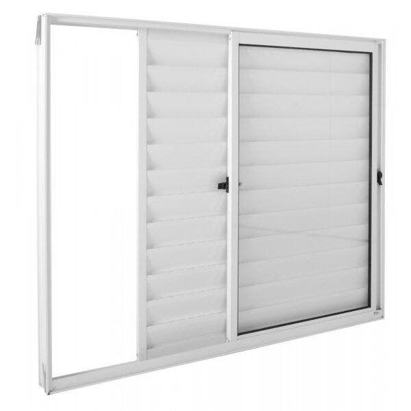 Janela de Alumínio Veneziana 100x100cm 3 Folhas com Vidro Liso Tecno Master Astra - Integral Imagem de Janela de Alumínio Veneziana 100x100cm 3 Folhas com Vidro Liso Tecno Master Astra