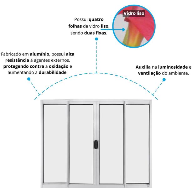 Imagem de Janela de Correr 4 Folhas e Vidro Liso 1,00x1,20m Branca Astra