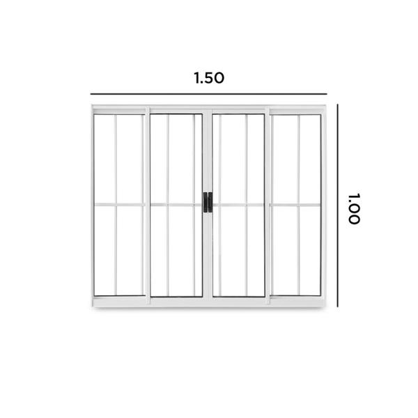 Imagem de Janela de Correr Abertura Central 4 Folhas Grade Vidro Liso 100x150cm Exclusiva Esquadrias