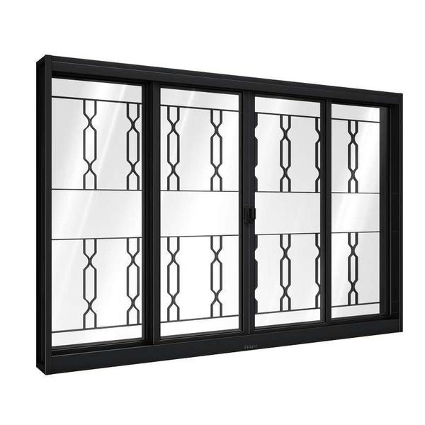 Janela de Correr de Aço 100 x 100 x 12 cm Preto 4 Folhas Grade Mosaico Riobras Pronta Imagem de Janela de Correr de Aço 100 x 100 x 12 cm Preto 4 Folhas Grade Mosaico Riobras Pronta
