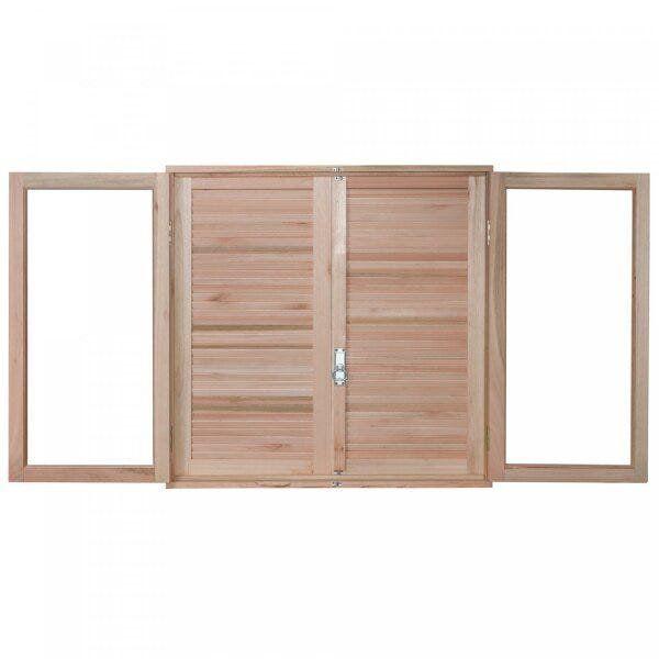 Janela de Madeira Veneziana 120x120cm Com Caixilho 12cm EWK 140 Rondosul Imagem de Janela de Madeira Veneziana 120x120cm Com Caixilho 12cm EWK 140 Rondosul