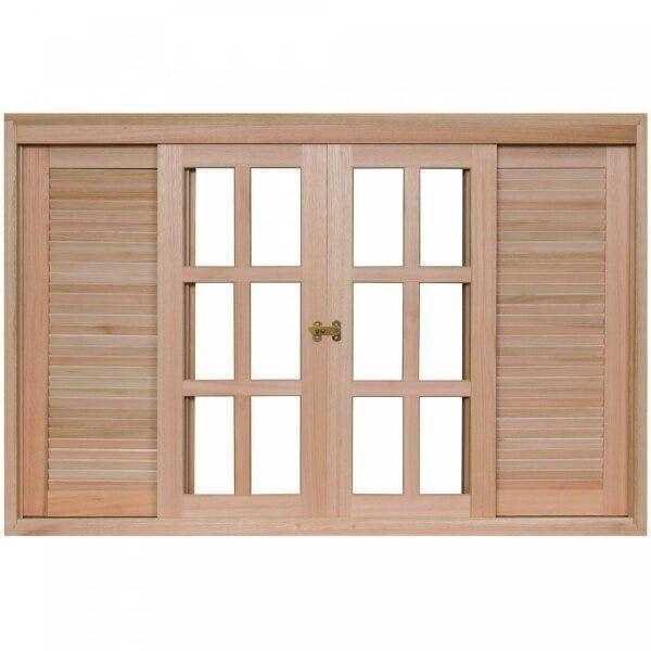 Janela de Madeira Veneziana de Correr 100x200cm Com Caixilho 14cm EWK 372 Rondosul Imagem de Janela de Madeira Veneziana de Correr 100x200cm Com Caixilho 14cm EWK 372 Rondosul