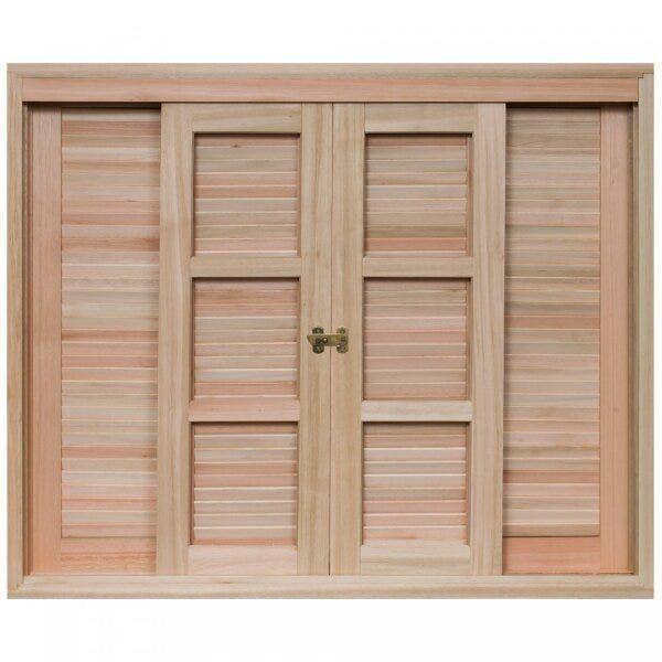 Janela de Madeira Veneziana de Correr 120x120cm Com Caixilho 14cm EWK 372 Rondosul Imagem de Janela de Madeira Veneziana de Correr 120x120cm Com Caixilho 14cm EWK 372 Rondosul