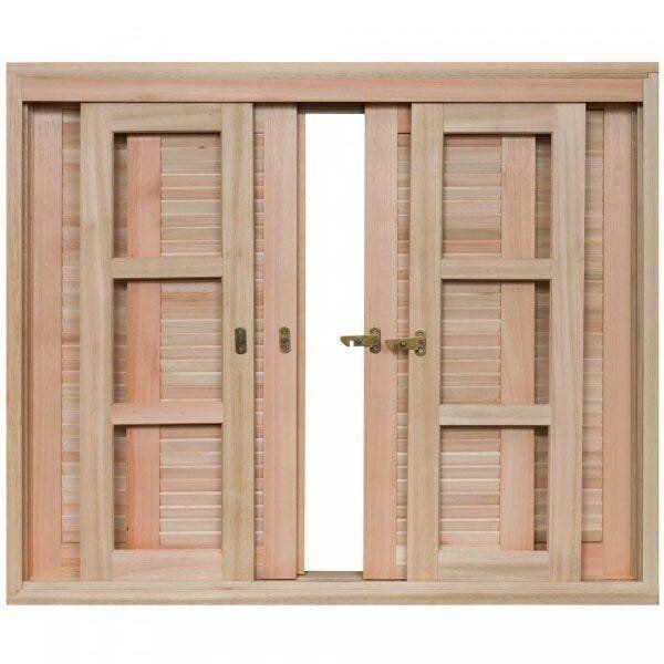 Janela de Madeira Veneziana de Correr 120x120cm Com Caixilho 14cm EWK 372 Rondosul Imagem de Janela de Madeira Veneziana de Correr 120x120cm Com Caixilho 14cm EWK 372 Rondosul