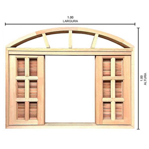 Imagem de Janela de Madeira Veneziana de Correr em Arco Padrão Cedro Esquadrias Longo - 1.00 (L) X 1.00 (A)