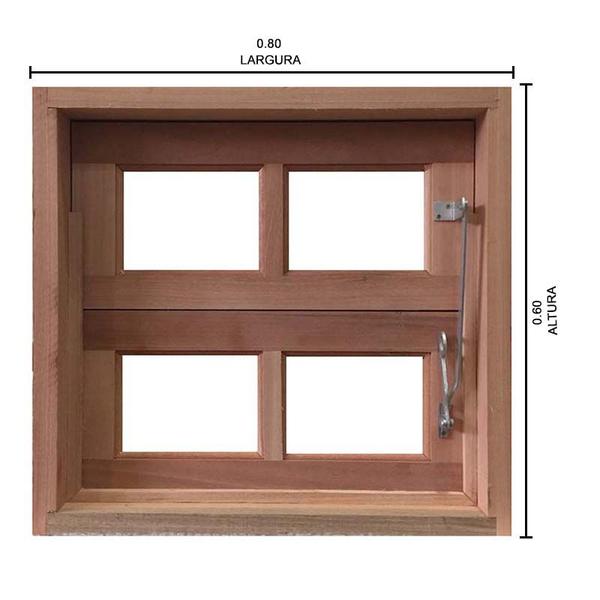 Imagem de Janela de Madeira Vitro Basculante Reto Padrão Cedro Batentes de 10 CM Esquadrias Longo - 0.80 (L) X 0.60 (A)