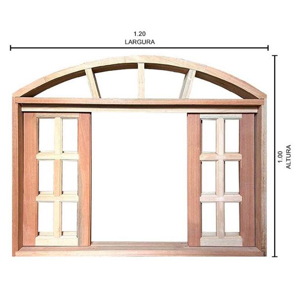 Imagem de Janela de Madeira Vitro de Correr Quadriculado em Arco Padrão Cedro Bat de 10 CM Esquadrias Longo - 1.20 (L) X 1.00 (A)