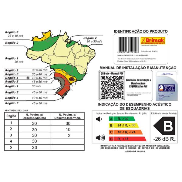 Imagem de Janela de PVC 120x150cm 3 Folhas com Vidro Liso ITEC Brimak