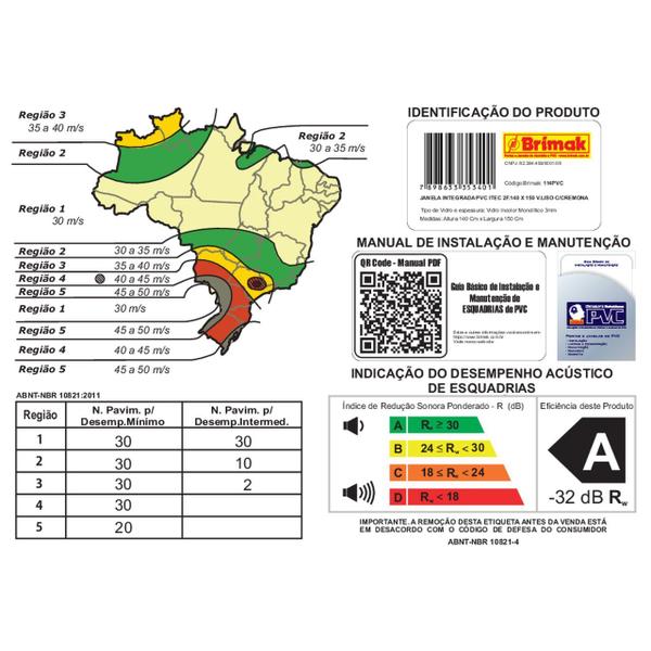 Imagem de Janela de PVC Integrada 140x150cm 2 Folhas com Vidro Liso e Cremona ITEC Brimak