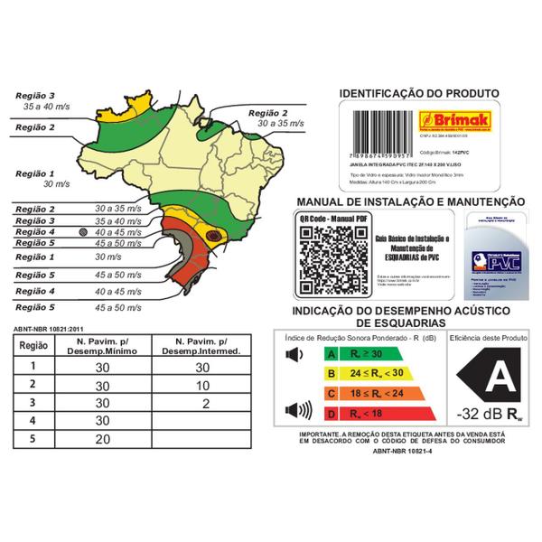Janela de PVC Integrada 140x200cm 2 Folhas com Vidro Liso ITEC Brimak Imagem de Janela de PVC Integrada 140x200cm 2 Folhas com Vidro Liso ITEC Brimak