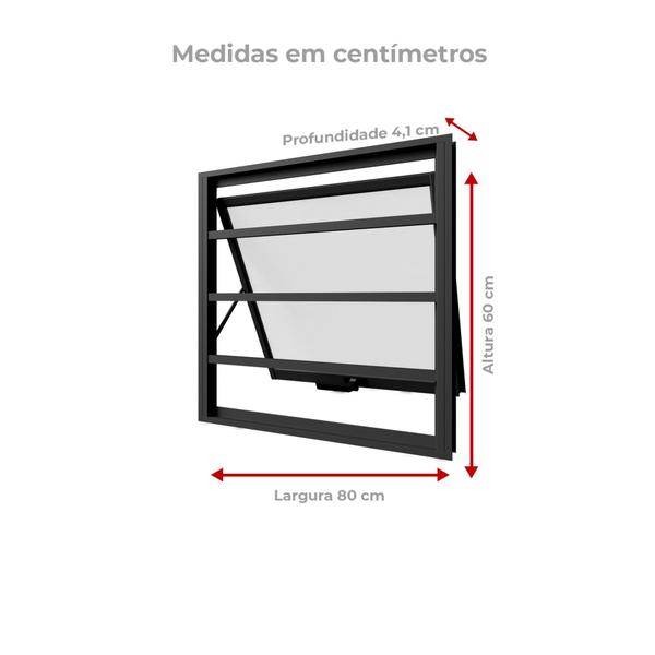 Imagem de Janela Maxim-Ar 80cm x 60cm Com Grade em Alumínio Preto com Vidro  Vitrolar