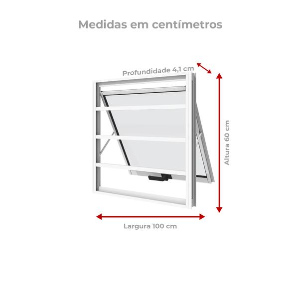 Imagem de Janela Maxim-Ar Com Grade 100cmx60cm em Alumínio Branco com Vidro - Vitrolar