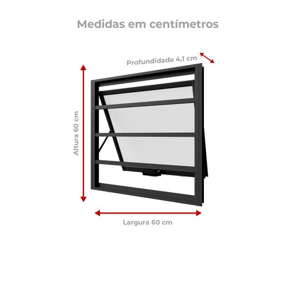 Imagem de Janela Maxim-Ar Com Grade 60cmx60cm em Alumínio Preto com Vidro - Vitrolar