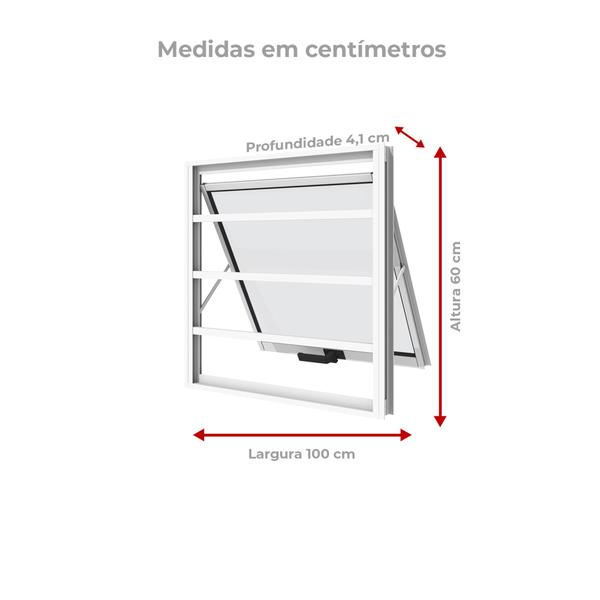 Imagem de Janela Para banheiro 1m x 60cm Com Grade em Alumínio Branco Pronta para Instalação