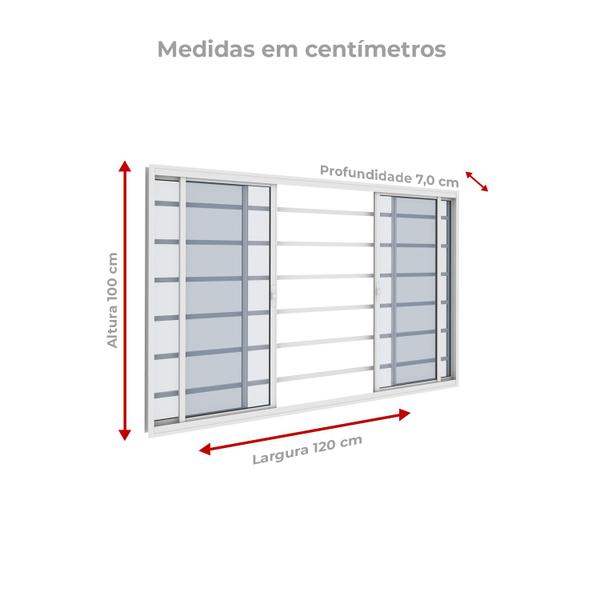 Imagem de Janela Vitro 4 Folhas 1,20m x 1m Alumínio Branco Com Grade Horizontal com Vidro - Vitrolar