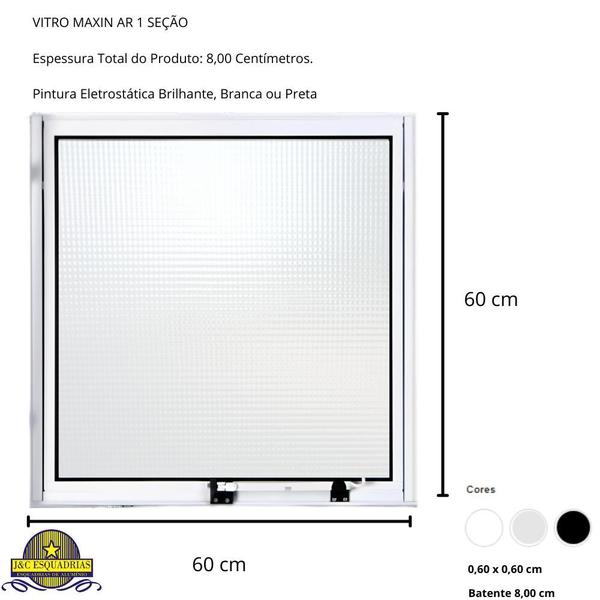 Imagem de Janela Vitro Max Ar Sem Grade De Aluminio Branco Liso 60x60 Com Vidro Mini Boreal Transparente J&C