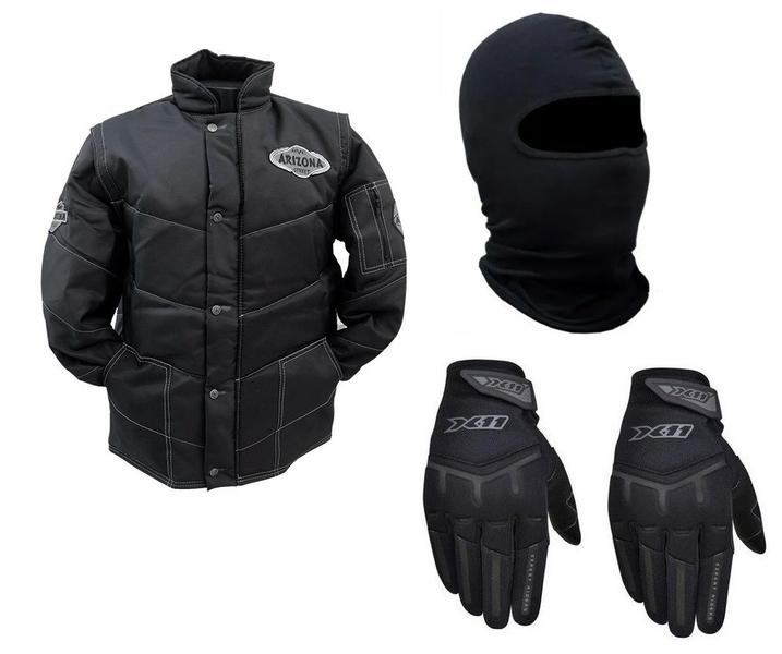 Imagem de Jaqueta Arizona Racing Refletiva Preta Luva X11 Win Fit Touch Capuz Balaclava Frio Proteção Motoboy Delivery