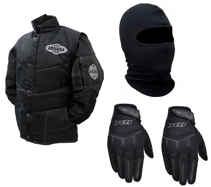 Imagem de Jaqueta Arizona Racing Refletiva Preta Luva X11 Win Fit Touch Capuz Balaclava Frio Proteção Motoboy Delivery