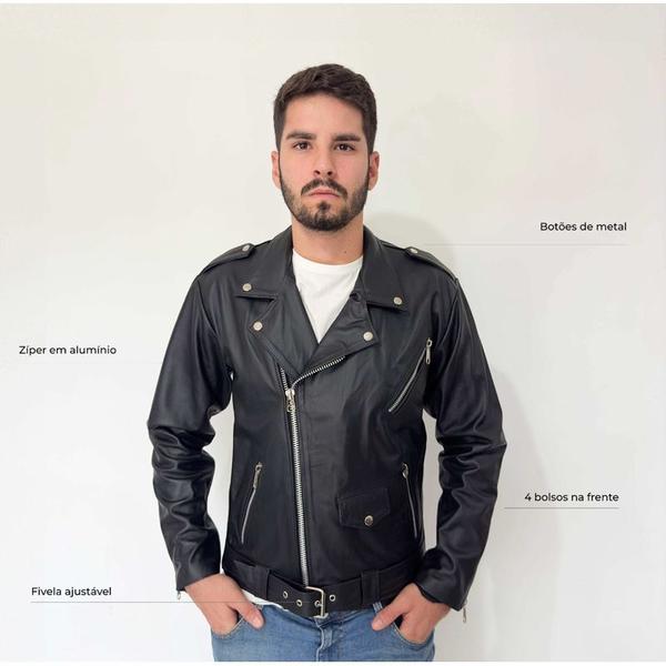 Jaqueta de Couro Bovino Legitimo Masculina Rock 2024 Jaqueta