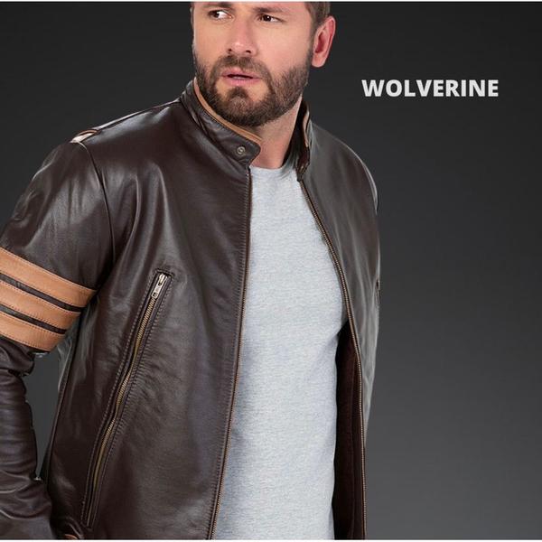 Jaqueta de Couro Legítimo Masculino Modelo Wolverine Cinto