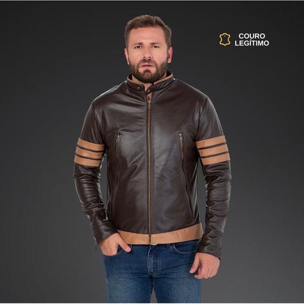Jaqueta de Couro Legítimo Masculino Modelo Wolverine Cinto