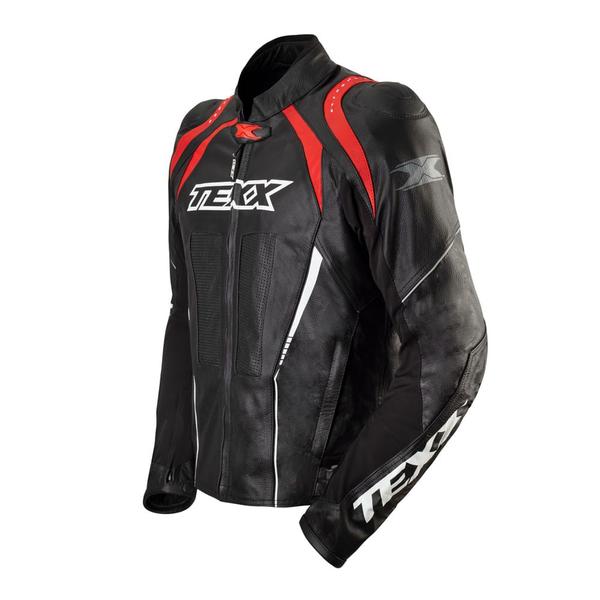 Imagem de Jaqueta Moto Motociclista Texx Sniper V2 Masculina Preta Vermelho Ventilada Couro Legitimo