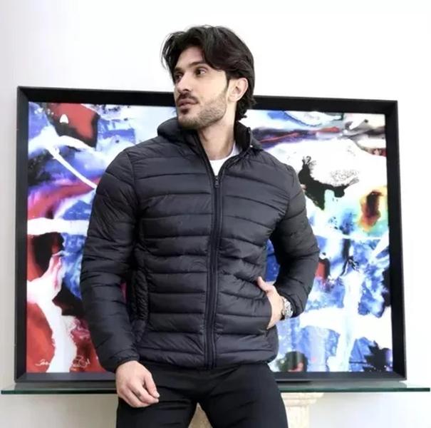 Jaqueta Puffer Impermeável Masculina Térmica Capuz Poliamida