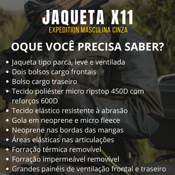 Imagem de Jaqueta x11 expedition masculina cinza 4g - impermeável - motociclista - motoqueiro - bigtrail 