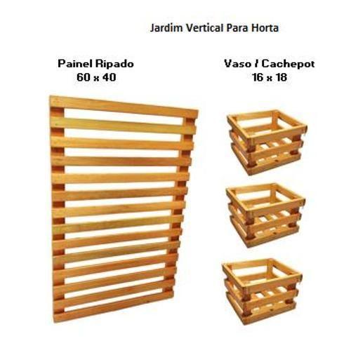 Imagem de Jardim Vertical 60 X 40 Painel Madeira 3 Cachepots 16X18