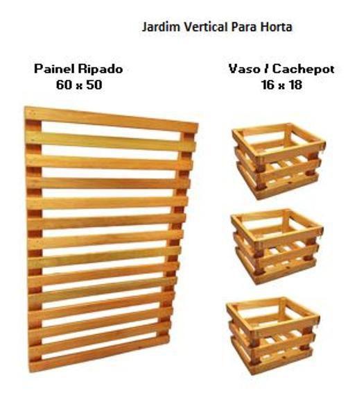 Imagem de Jardim Vertical 60 X 50 Painel Madeira 3 Cachepots 16X18