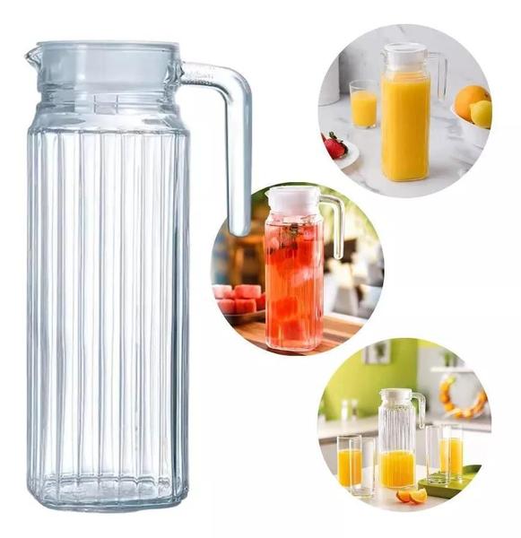 Jarra 1 Litro Com tampa Para Água Suco Vidro Grosso Com Alça Cor Transparente - Ladiv Imagem de Jarra 1 Litro Com tampa Para Água Suco Vidro Grosso Com Alça Cor Transparente