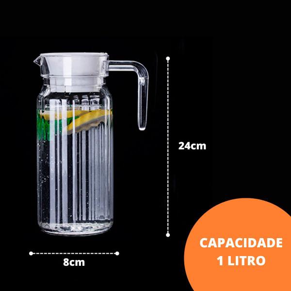 Jarra 1 Litro Com tampa Para Água Suco Vidro Grosso Com Alça Cor Transparente - Ladiv Imagem de Jarra 1 Litro Com tampa Para Água Suco Vidro Grosso Com Alça Cor Transparente
