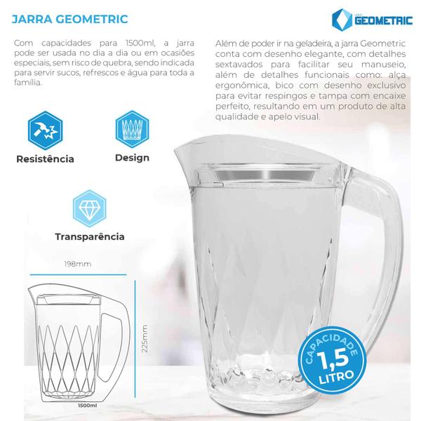 Imagem de Jarra Acrílica Plástico Geometric com Tampa para Suco, Água, Drinks e Refrescos - Capacidade 1500ml