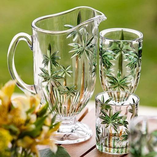Jarra Água Suco Cristal Palm Tree Handpaint 1,5 Litros Wolff Imagem de Jarra Água Suco Cristal Palm Tree Handpaint 1,5 Litros Wolff