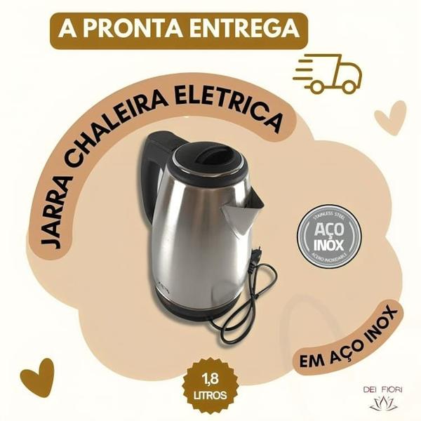 Imagem de Jarra Bule Chaleira Eletrica Inox 1,8 Lts Agua Segura Ferve Rapido Economica Desligamento Automatico