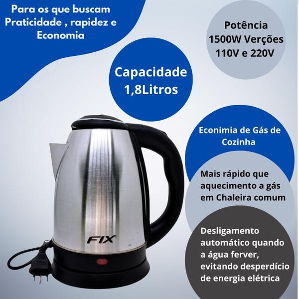 Imagem de Jarra Bule Chaleira Elétrica Inox 1,8l Prática 110v/220v